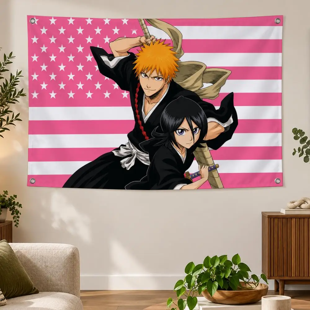 Anime Bleach Supernatural Classic I-Ichigo X Rukia Flags Banner Decor for Bedroom,Garden,Party,Club,Gaming Room,Indoor Outdoor