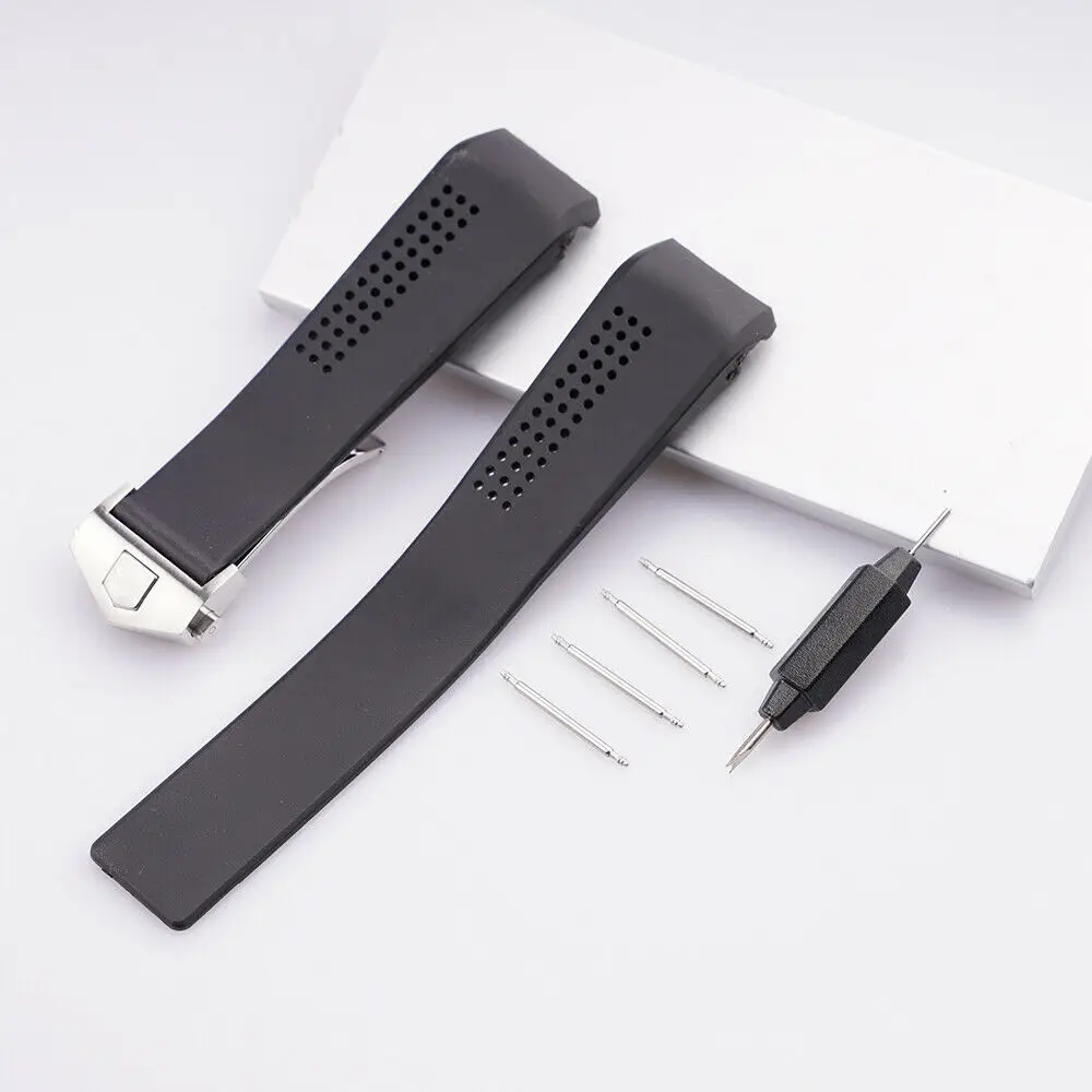 커브 엔드 블랙 고무 시계 밴드 스트랩, 걸쇠 포함, 태그 호이어 cv2014.ft6014, 20mm, 22mm