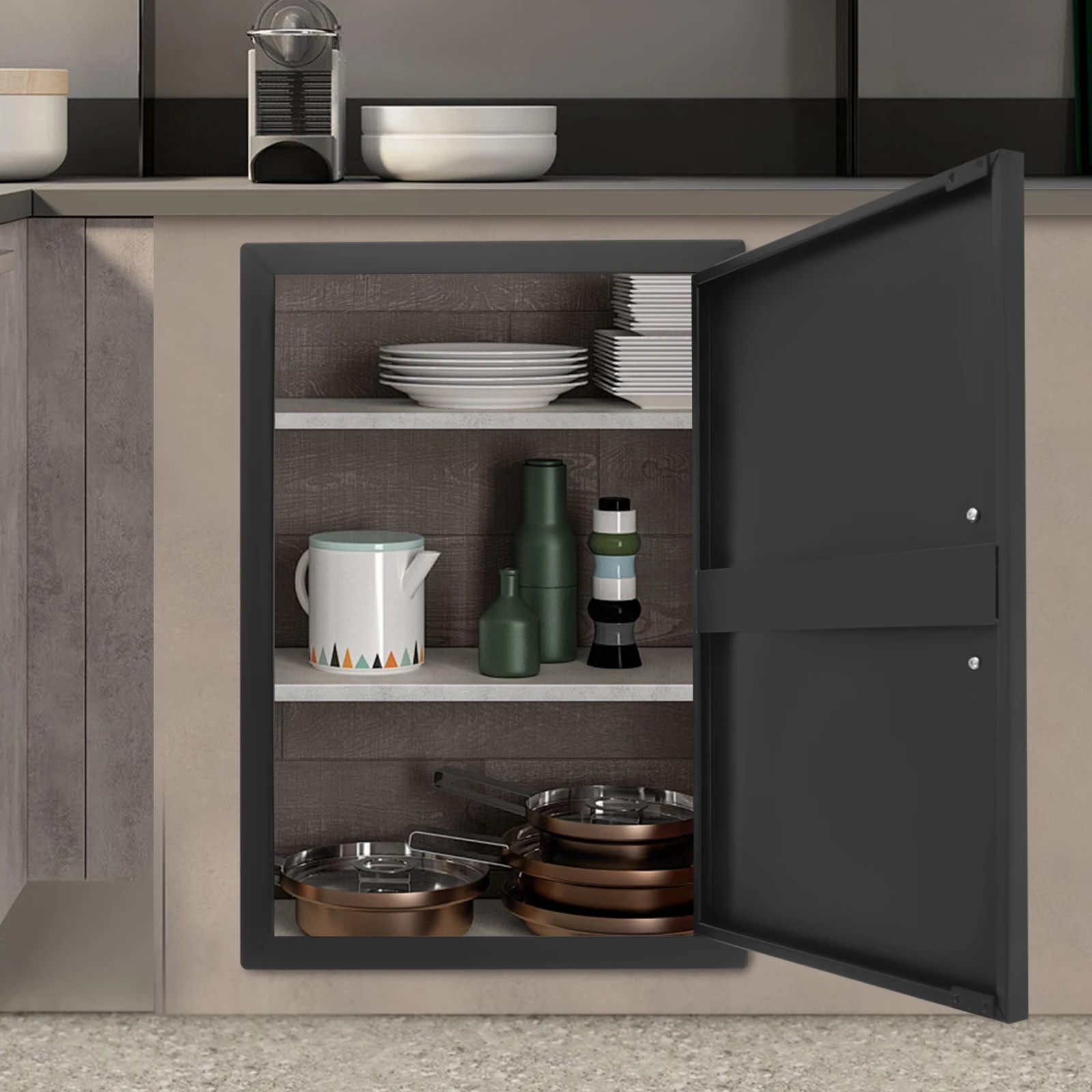 

43x61cm Single Steel BBQ Access Door, Outdoor Kitchen Replacement Panel, Black Powder Coated, Heat Resistant Cabinet Door