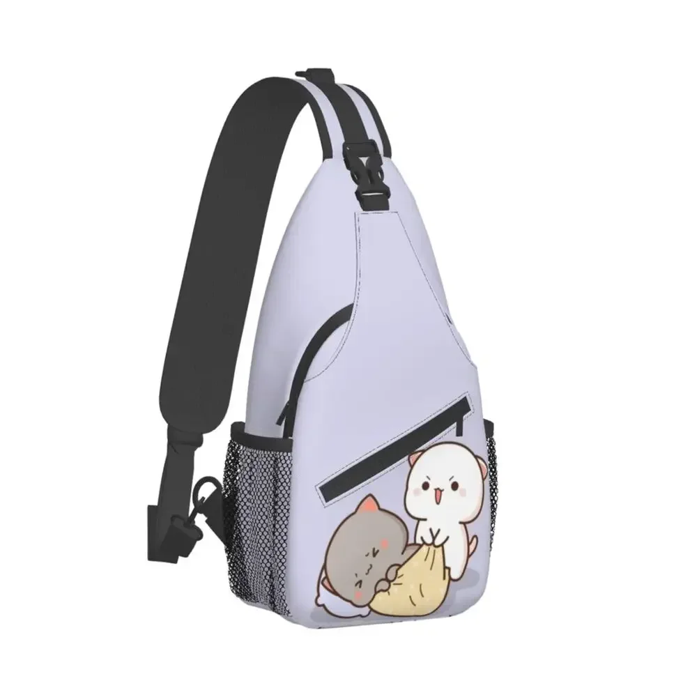 Peach And Goma Mochi Cat Wake Up Sling Chest Crossbody Bag Men Cool Shoulder Backpack for Hiking