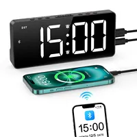 Digital Alarm Clock 7 LED Clock with Bluetooth Sync Time Bedside Alarm Clock Auto Time Sync for Home Office Use Keychain Timer