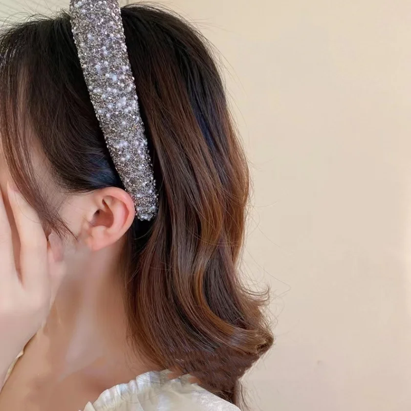 Glitzerndes Strass-Perlen-Haarband Vintage Dickes Schwamm-Stirnband Modisches Rutschfestes Haarband für Frauen Mädchen Abendkleid-Dekoration – Detail 7