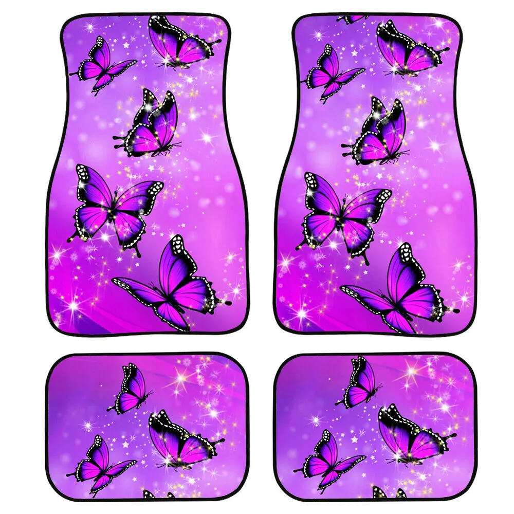 Butterfly Car Floor Mats 2 or 4 Pieces Front & Rear Non-slip Carpet for Womens