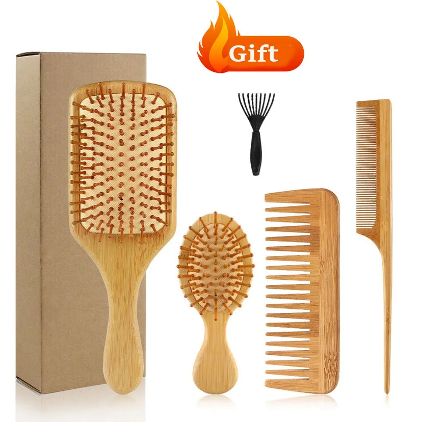 2024 Best Wood Air Cushion Comb Premium Wooden Bamboo Hair Brush Hair Growth hairbrush Prevent Hair Loss Comb Bamboo Comb