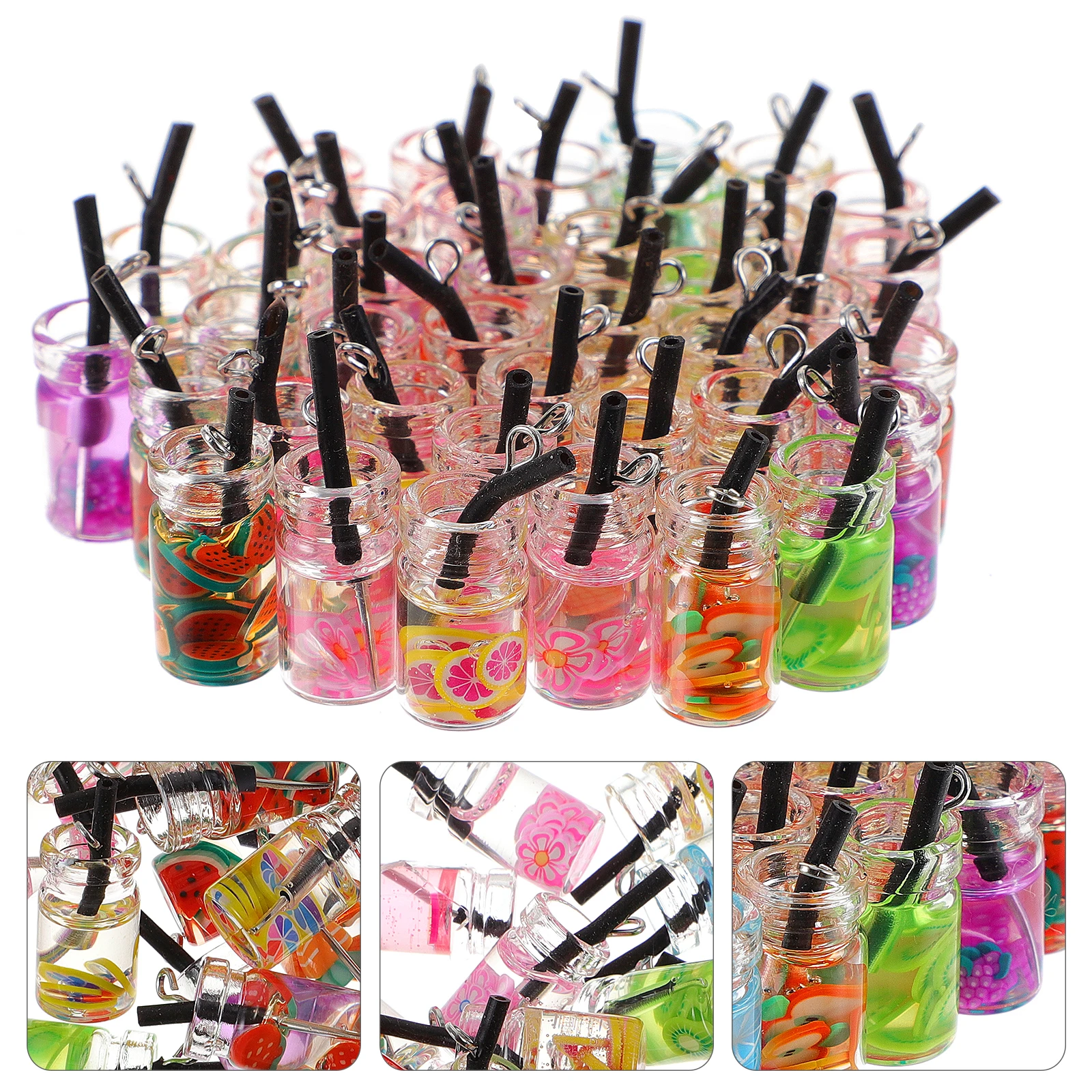 

40pcs Acrylic Pendant Charm Necklace Keychain DIY Jewelry Making Mini Fruit Drink Charms Craft Accessories Gifts