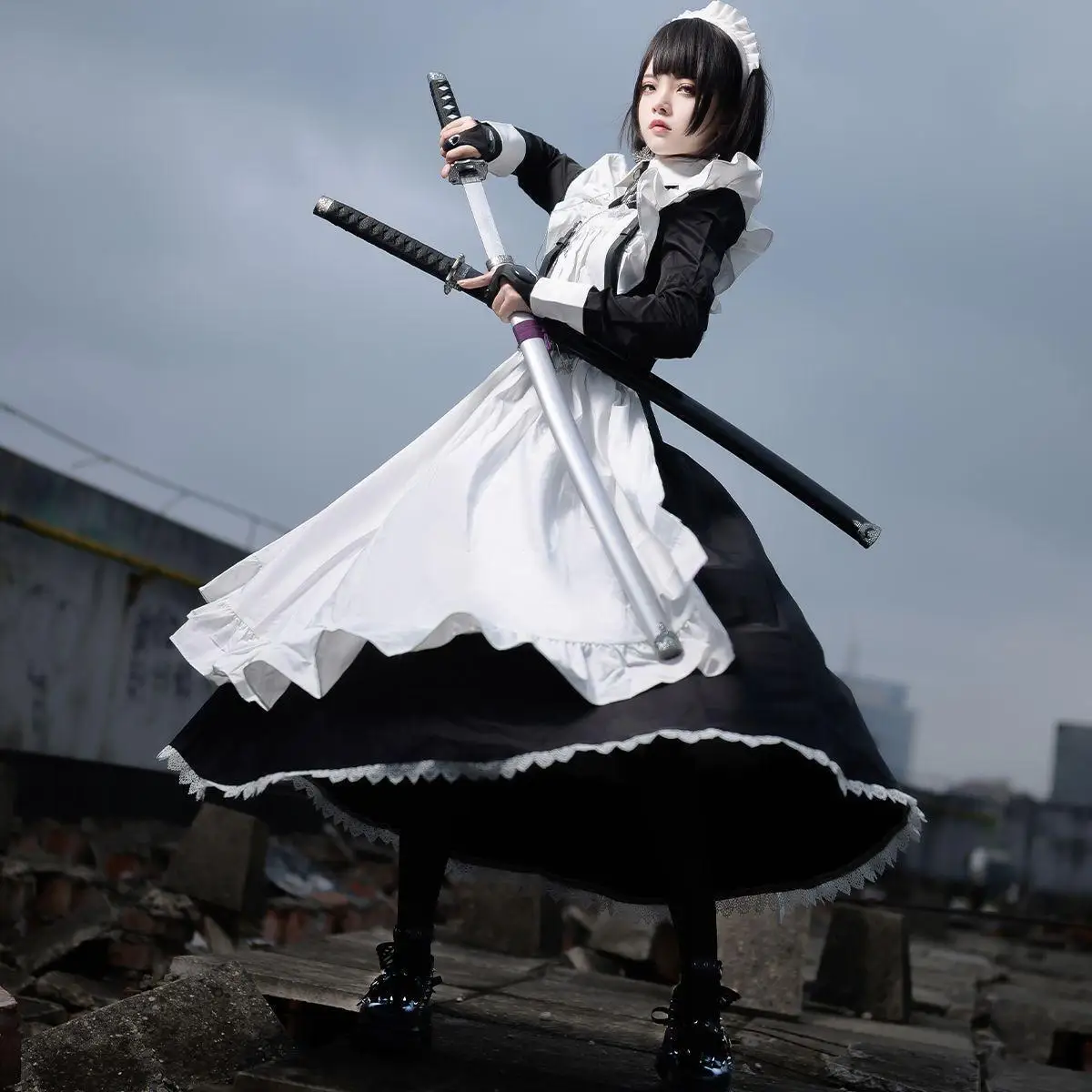 فستان خادمة ياباني لطيف جديد عالي الجودة زي تنكري للخادمة التقليدية مجموعة فستان لوليتا طويل للاستخدام اليومي #5