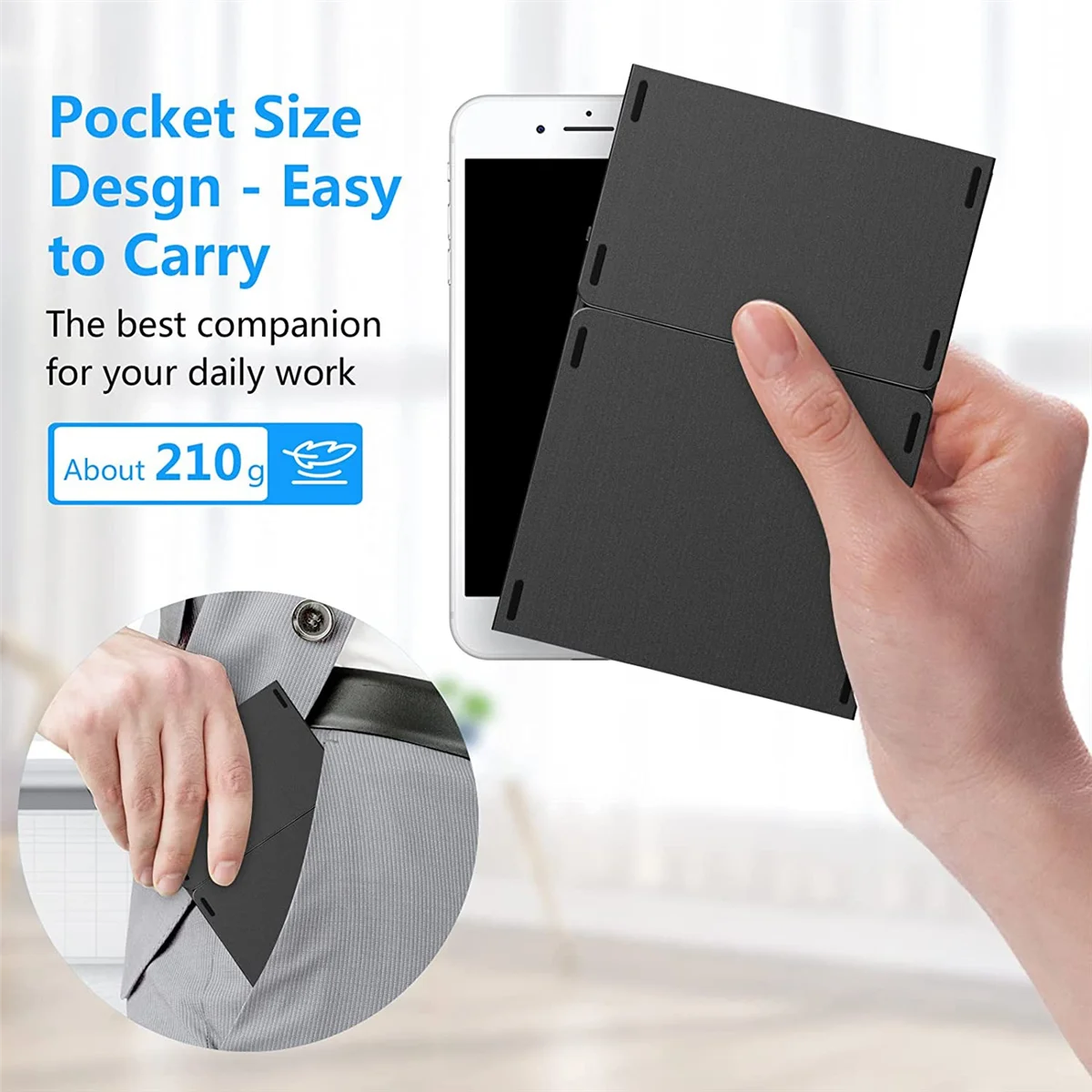 Складная Bluetooth-клавиатура, USB-перезаряжаемая Беспроводная клавиатура для IOS, Android, Windows, ПК, ноутбука, смартфона-черная