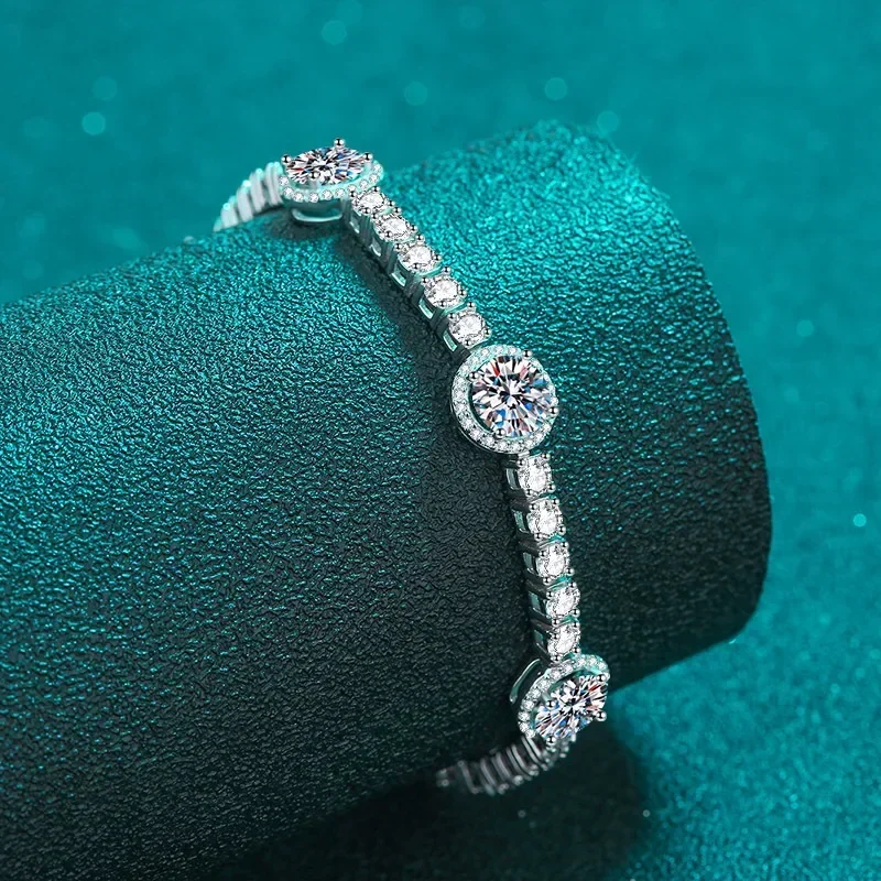 Luxury Full Inlaid Moissanite Diamond Bracelet 15.5/16/18cm, Sparkling Platinum PT950 Bracelets for Women Girl Fine Jewelry