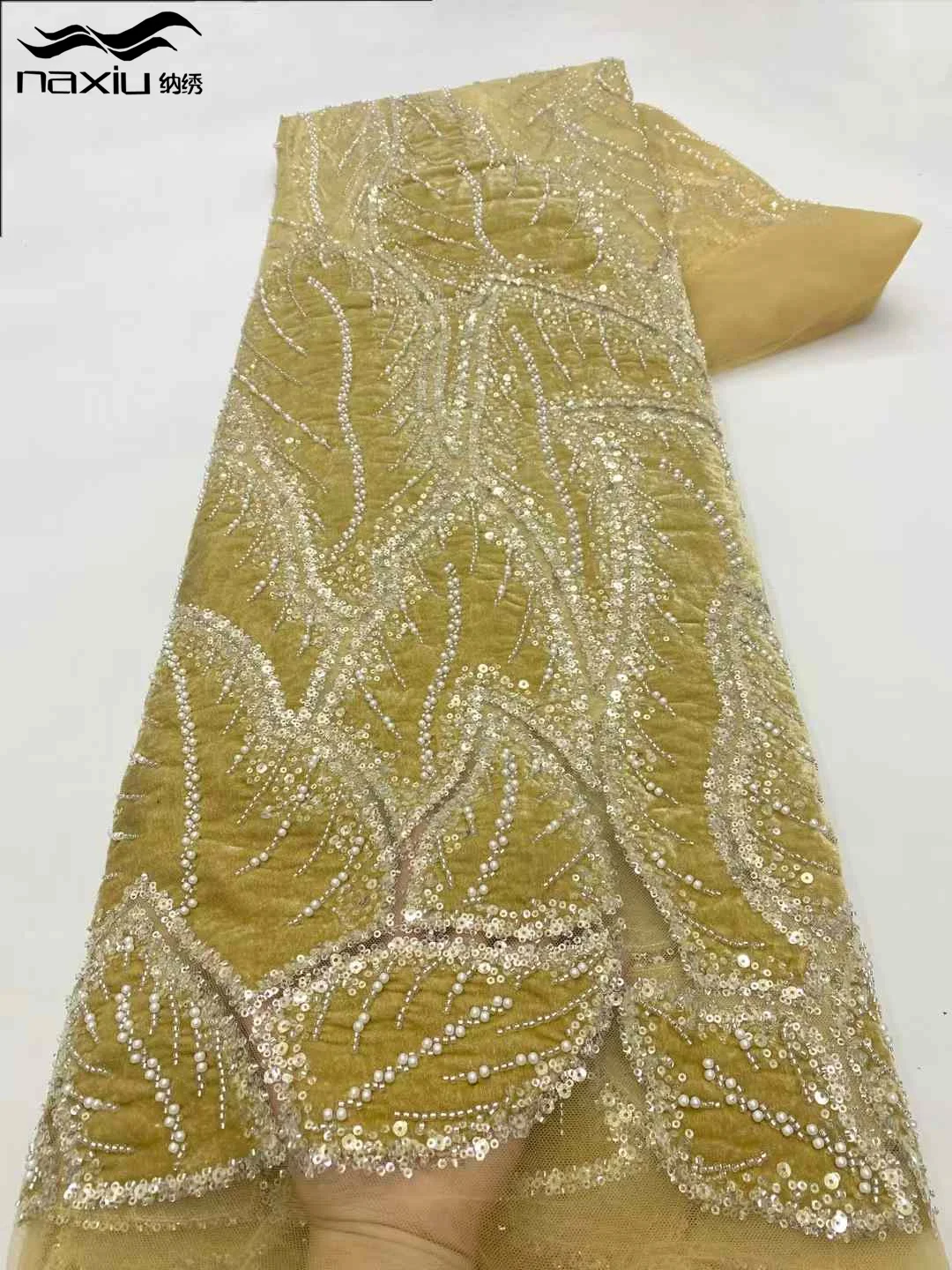 Madison Luxury African Lace Fabric 2025 High Quality Sequins Beads Lace Fabrics For Nigerian Wedding French Velvet Lace Fabric