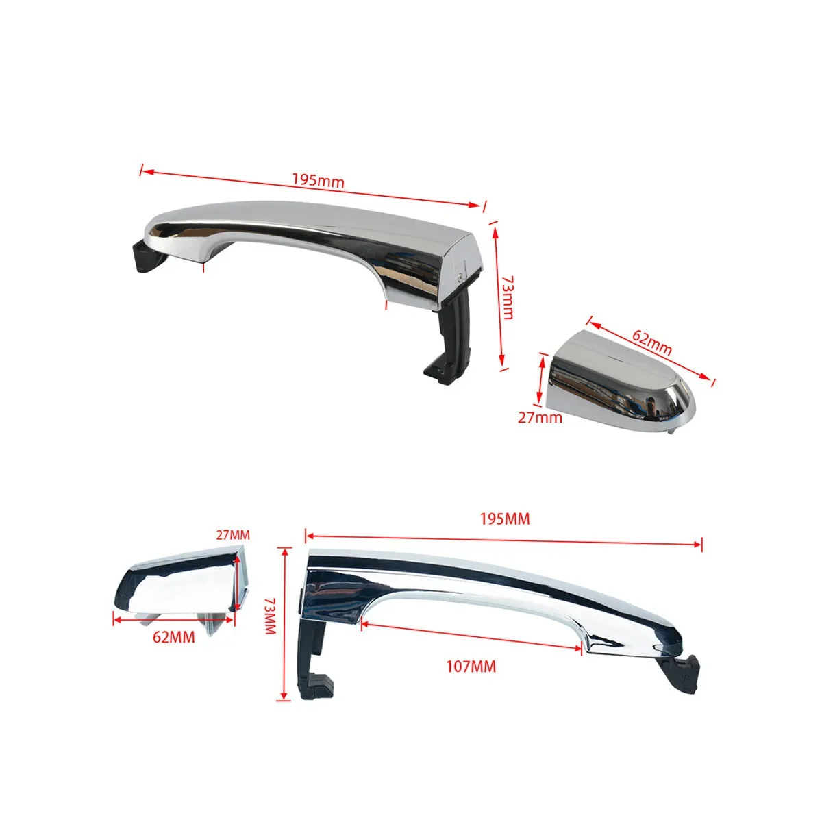 Exterior Door Handle For 2011-2015 Kia Sorento Left & Right 2 Pair Set Chrome 82651-2P010 83662-2P010