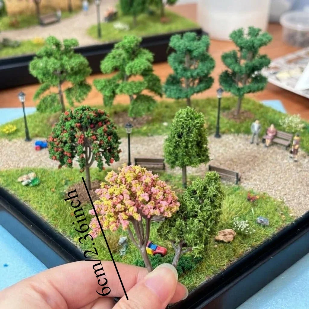 8pcs Miniature Model Trees Mixed Style Diorama Scenery Trees, Green Leaf & Colorful Flower Simulation Trees for Railway Layout