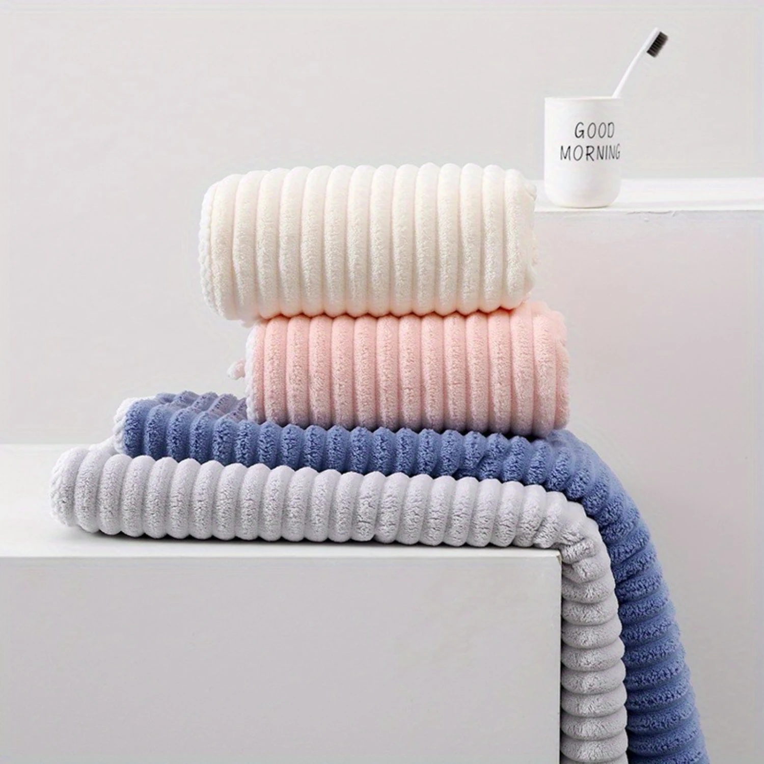 Coral Velvet Bath Towel Set - Thick, Absorbent, Soft - 3 Piece, Non Shedding - for Shower Use