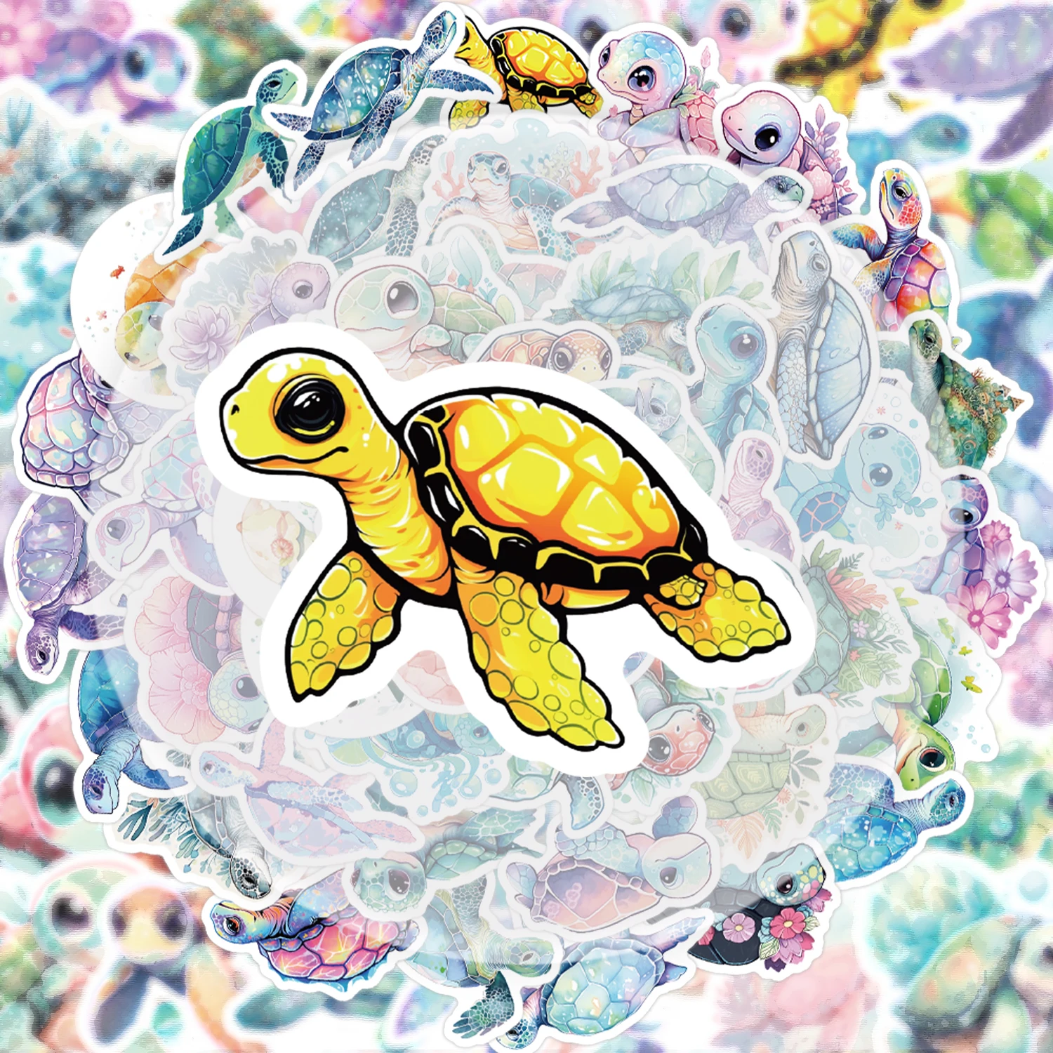 50 Small Turtle Stickers, Vibrant Sticker Decals Suitable for Water Bottles, Laptops, Cell Phones, Suitcases, Skateboards, Guitars, and Party Decorations