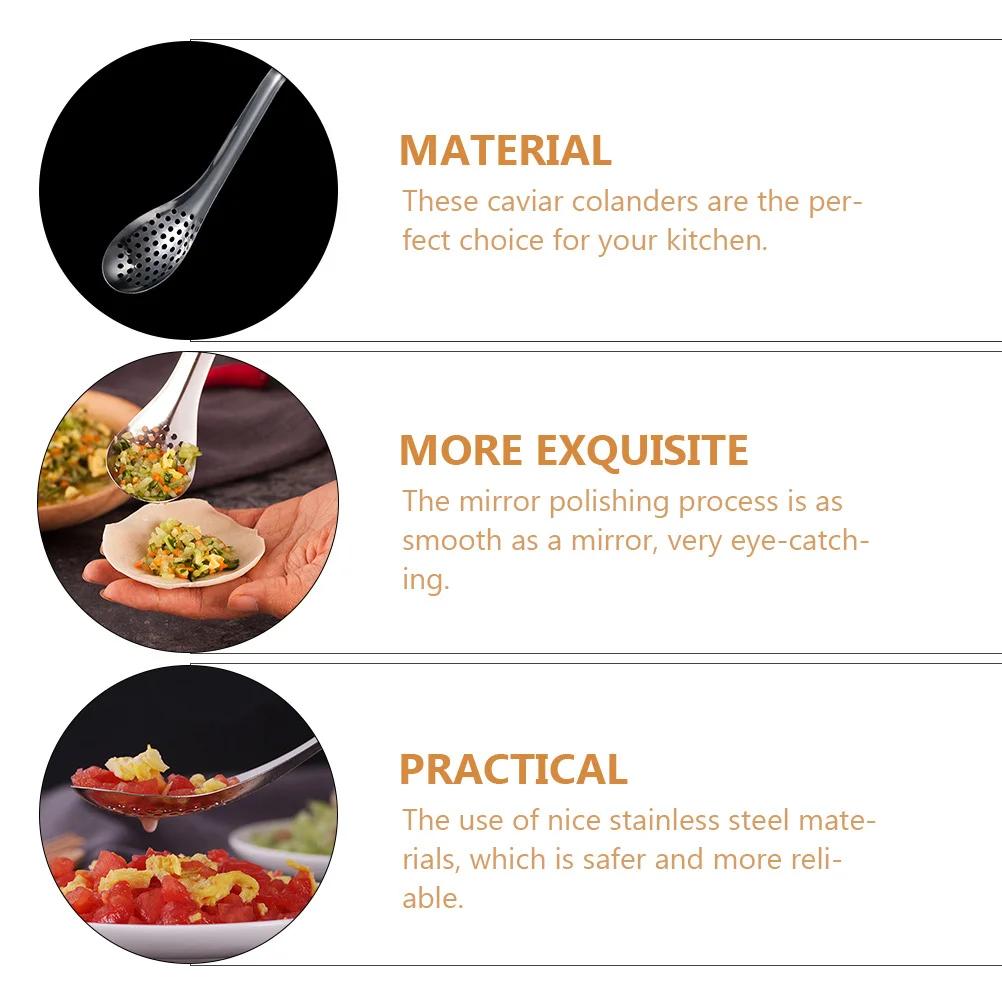 

6pcs Stainless Steel Caviar Colanders Porous Design High Efficiency Filtration Mirror Polished Kitchen Tools For Home Caviar
