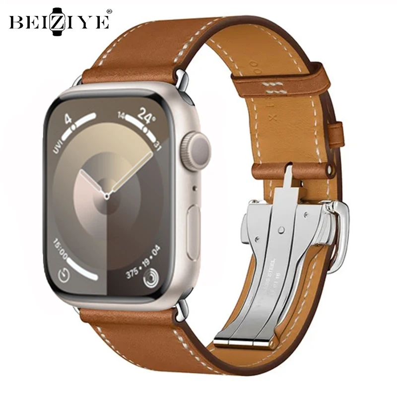 

Leather Strap For Apple Watch Band Ultra 2 49mm 46mm 44mm 45mm 40mm 41mm 42mm Folding Clasp Bracelet For iWatch Serie 10 9 8 7 6