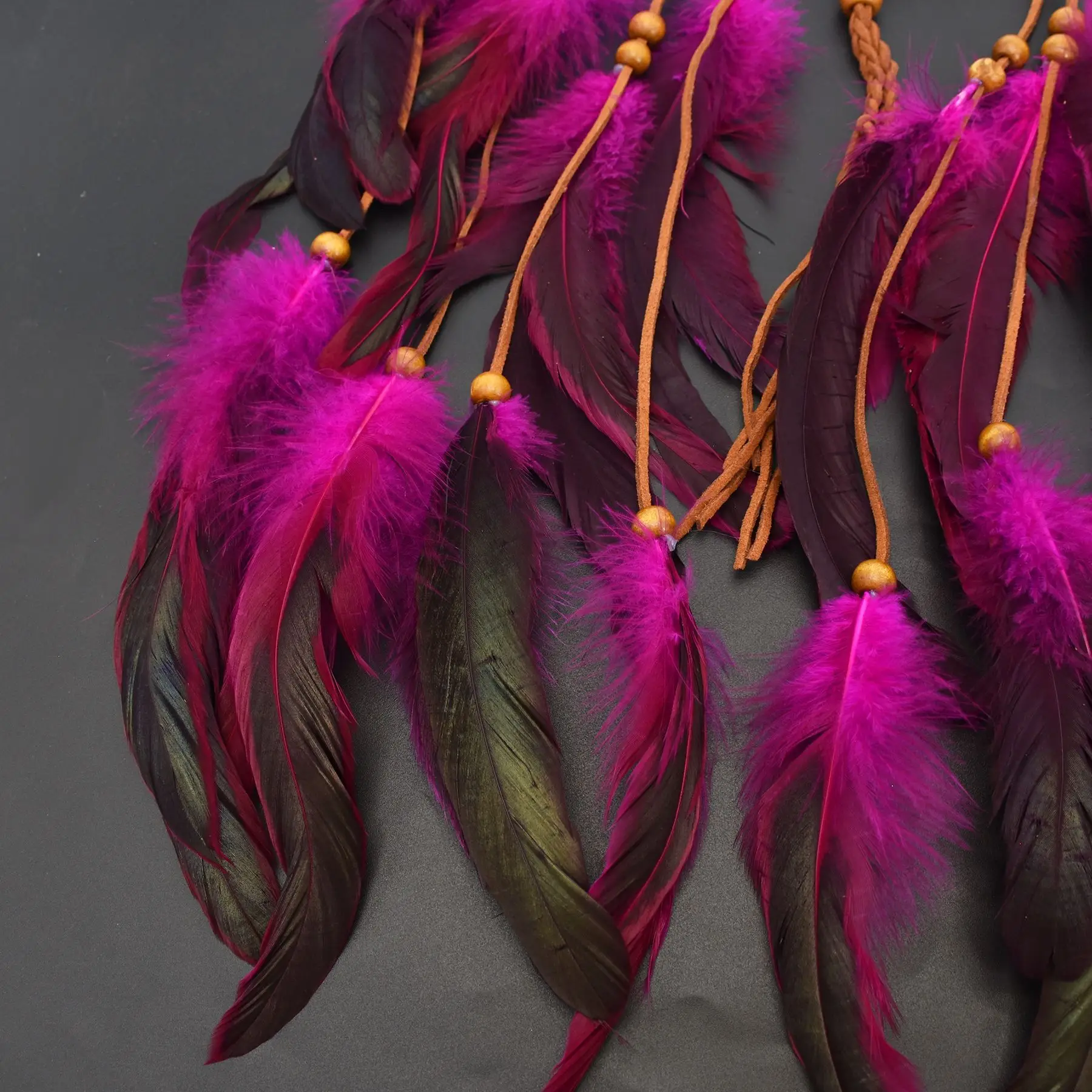 Boêmio pena hairband pena borla corda de cânhamo para o festival máscaras carnaval hippie traje cabelo indiano pena