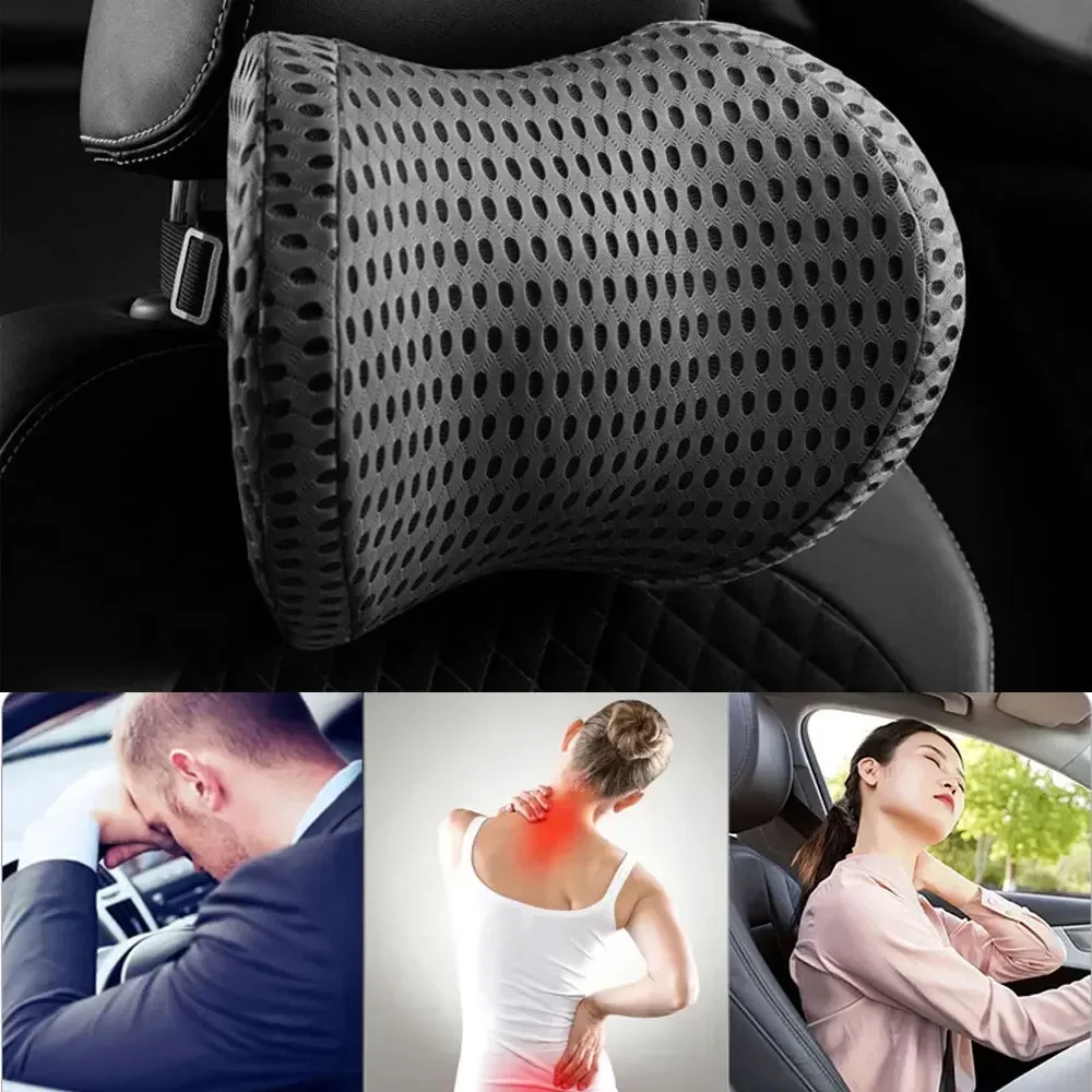 Washable Mesh Car Neck Support Pillow, Butterfly Curved Memory Foam Headrest Cushion, Reduce Neck Soreness for Car, Road Travel