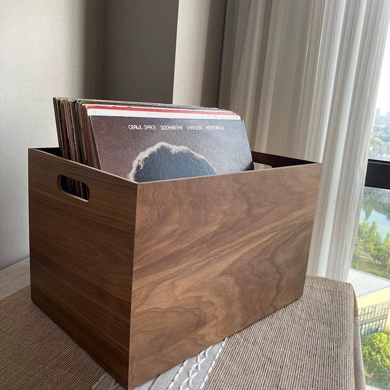 12-Inch Vinyl Record Storage Box LP Carrying Case for Music Lovers Wooden Album Organizer Protective Record Collectors Shelf