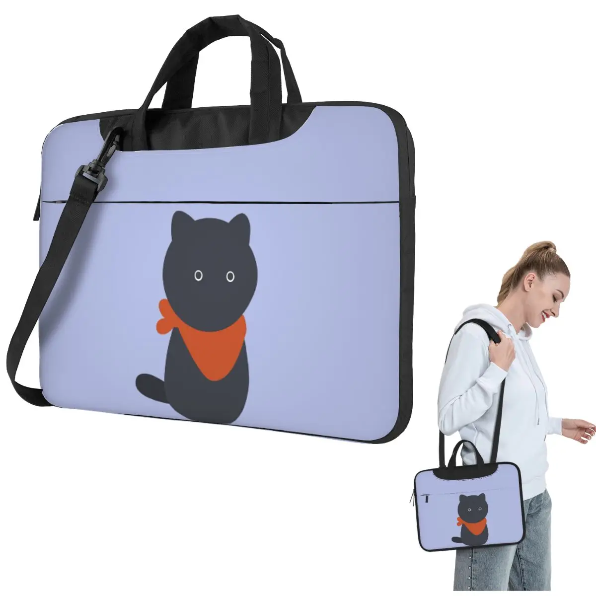 

Cute Red Scarf Black Cat Crossbody Laptop Bag Case Computer Bag 13 14 15.6 Inch Notebook Pouch for Lenovo