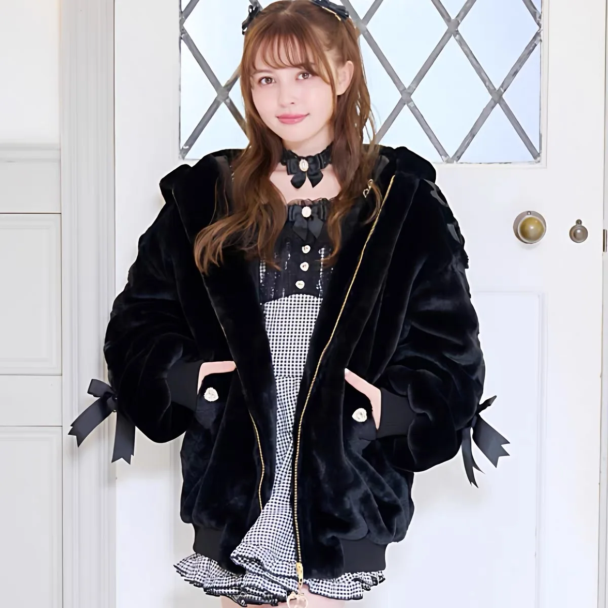 Autumn and Winter Thickened Coats for Women Imitation Plush Rabbit Ears Loose Outwear Coat Japanese Style Lady Casual Jackets