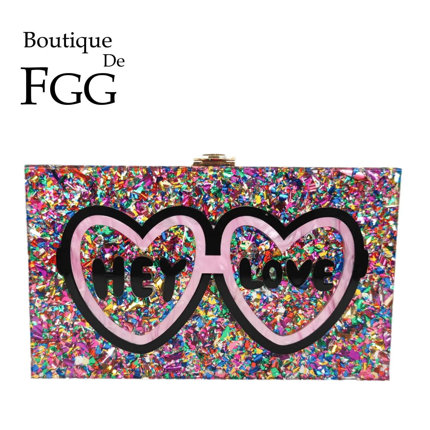 

Boutique De FGG Hey Love Heart Glaases женский акриловый клатч вечерние сумки на плечо с цепочкой женская сумочка