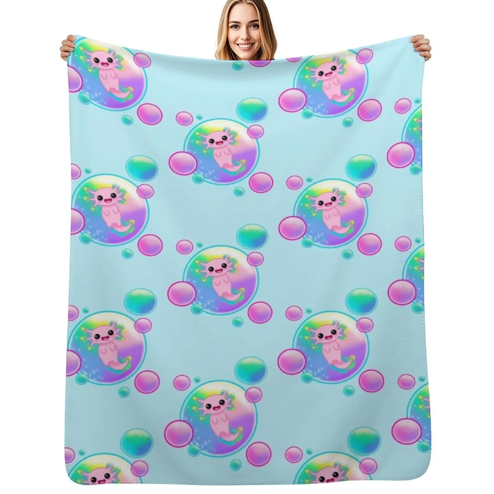 

Kawaii Axolotl with Bubbles Throw Blanket Bed linens Sofa Throw Fashion Sofas Soft Plush Plaid Blankets