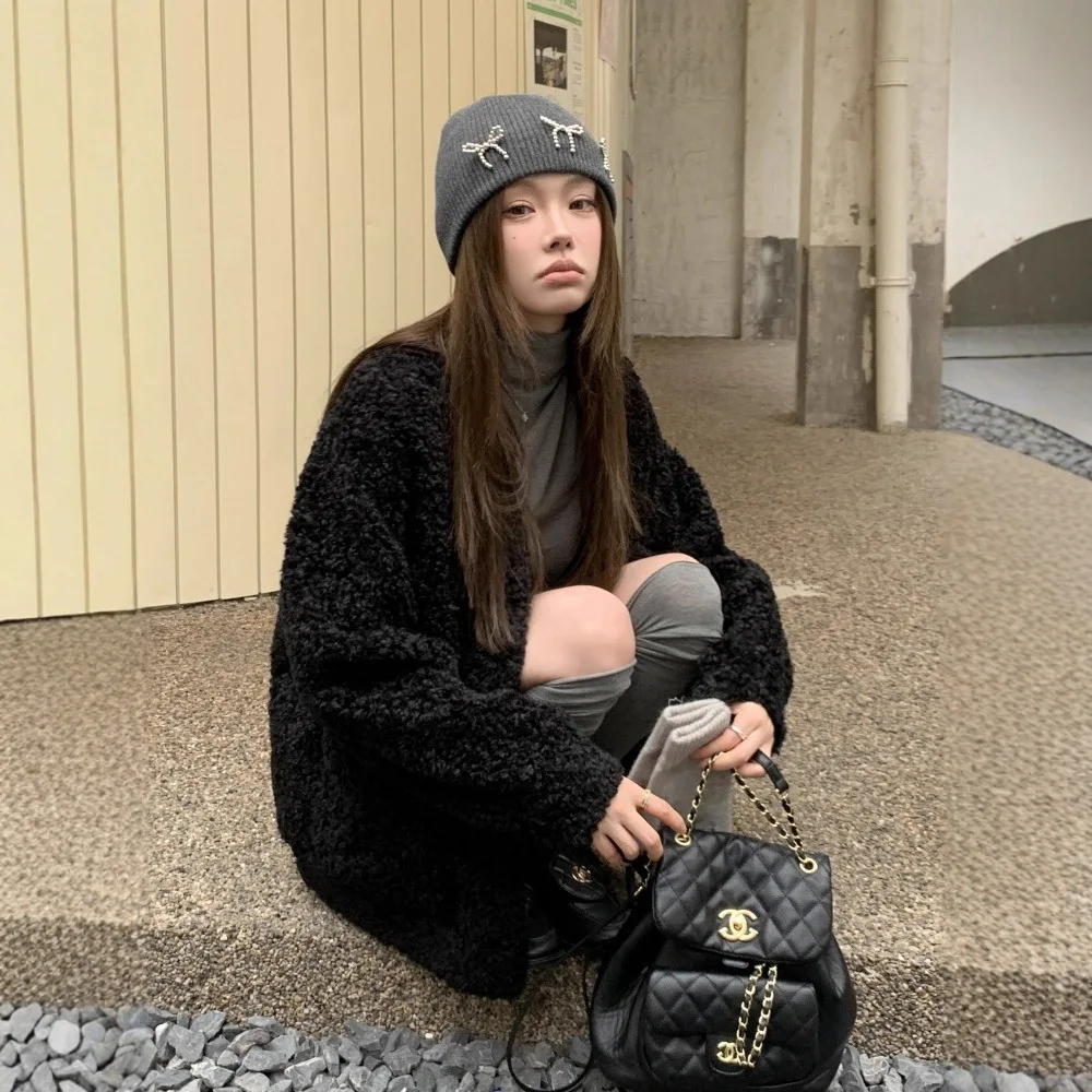 플리스 안감 겨울 여성 밍크 퍼 재킷 싱글 브레스티드 포켓 에코 퍼 코트 여성용 다용도 캐주얼 인조 퍼 코트