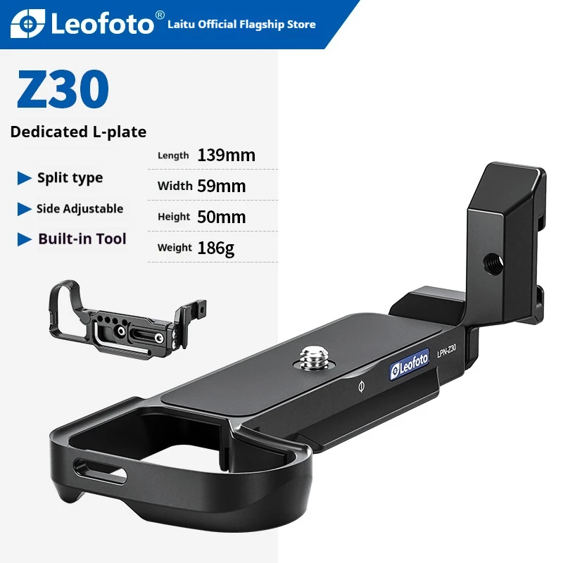 

Leofoto LPN-Z30: L-образный кронштейн, разработанный специально для Nikon Z30; универсальный аксессуар для вертикальной съемки для камеры.