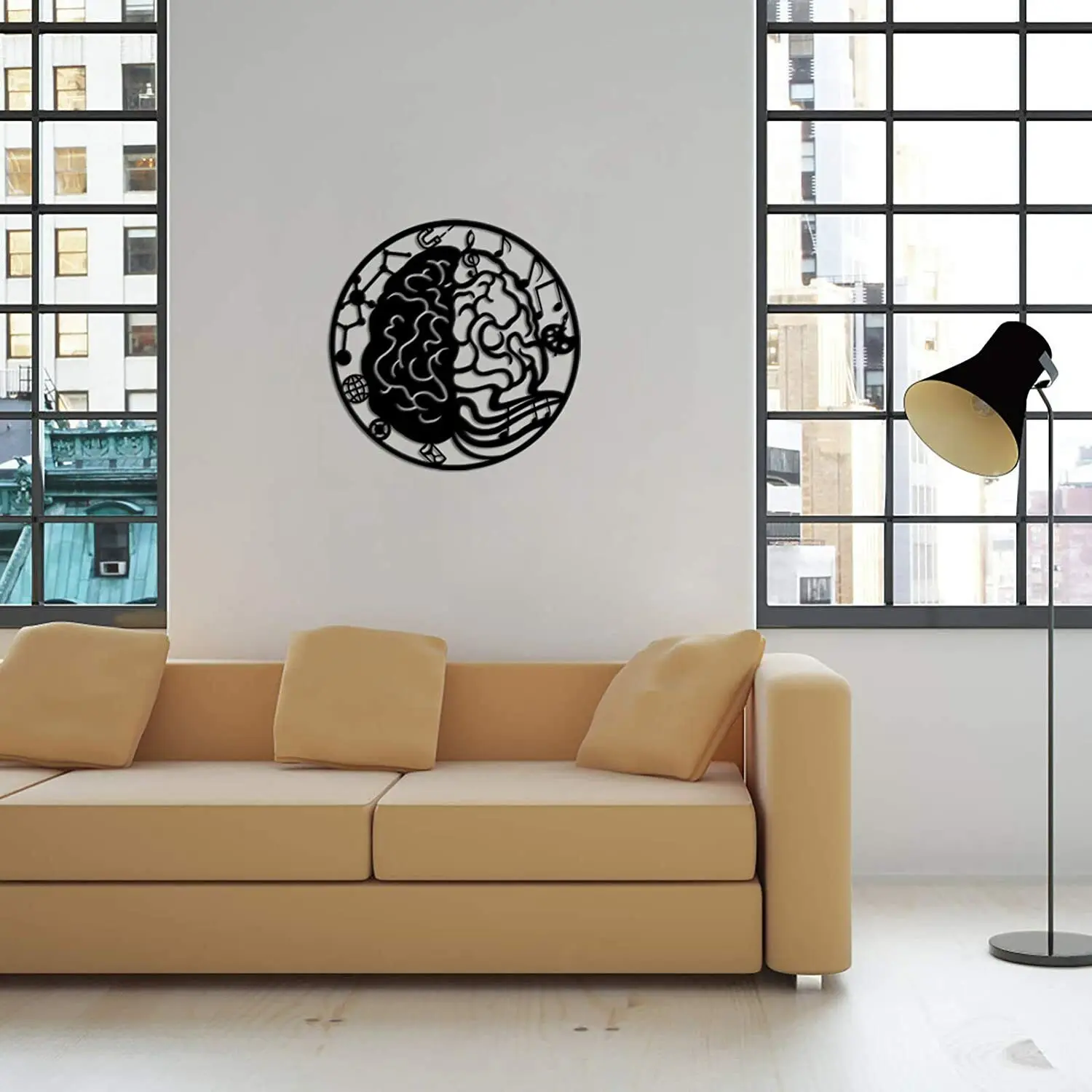 

Left and Right Brain Science Metal Wall Art Round Black Sculpture Decor NewLiving Room/Home Decoration