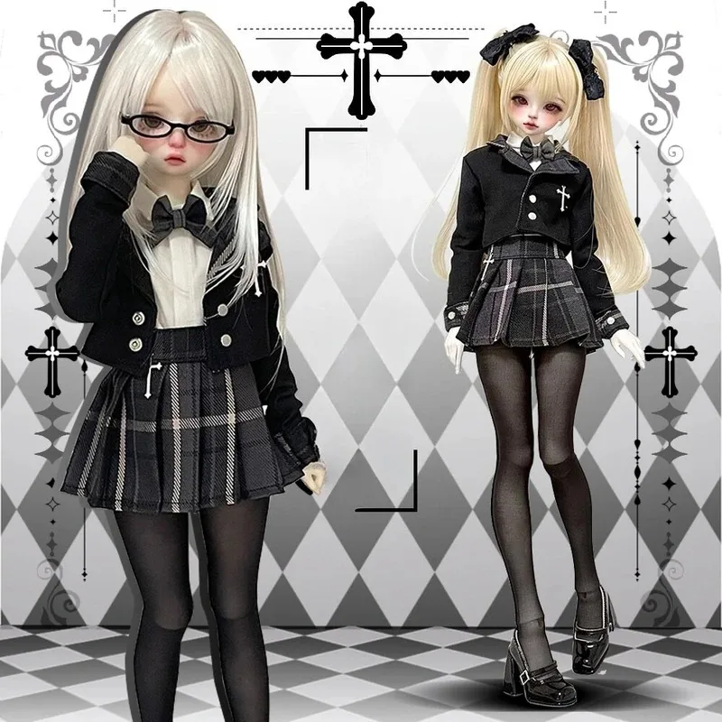 

Костюм для куклы 1/4 для куклы Bjd 45 см, комплект одежды JK (униформа + рубашка + клетчатая юбка + чулки + галстук-бабочка), аксессуары для кукол, без куклы