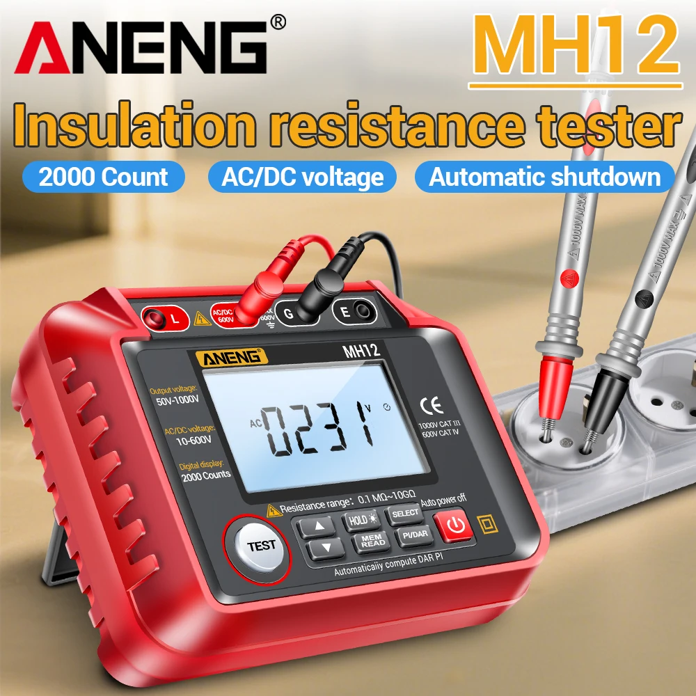 

Electricians Tools High Precision Megohmmeter Insulation Resistance Tester ANENG MH12 Digital High Voltage Voltmeter Measurement
