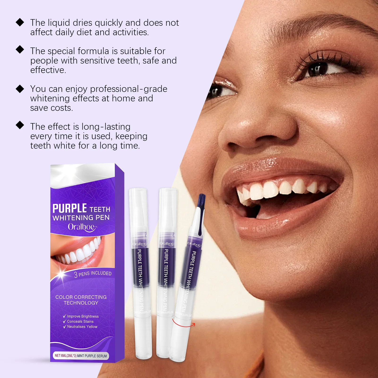 Oralhoe Portable Toothbrush Gentle Daily Teeth Cleaning Purple Brush for Fresh Breath Travel Size Compact Oral Care