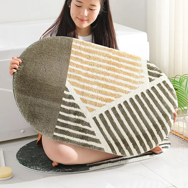 Striped Bathroom Mats Rectangular Water Absorbent Floor Carpet Non-slip Shower Mat Toilet Door Entrance Mat Bath Decoration