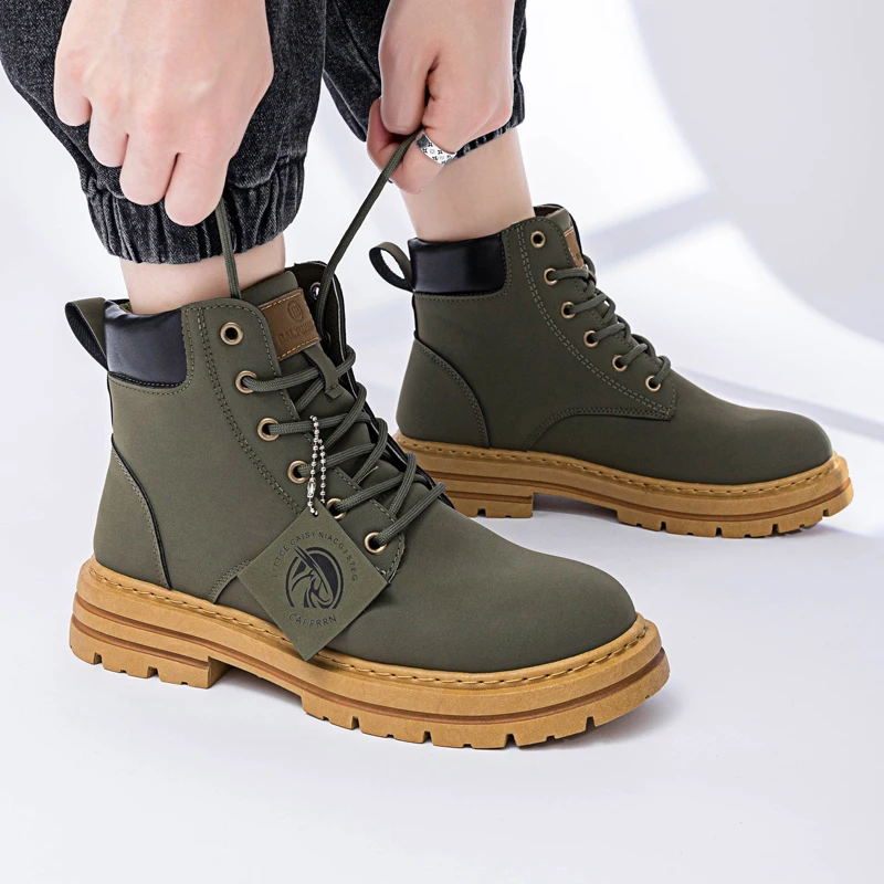 

Men's boots spring and autumn outdoor casual boots work boots fashion versatile soft sole comfort leather boots high top boots