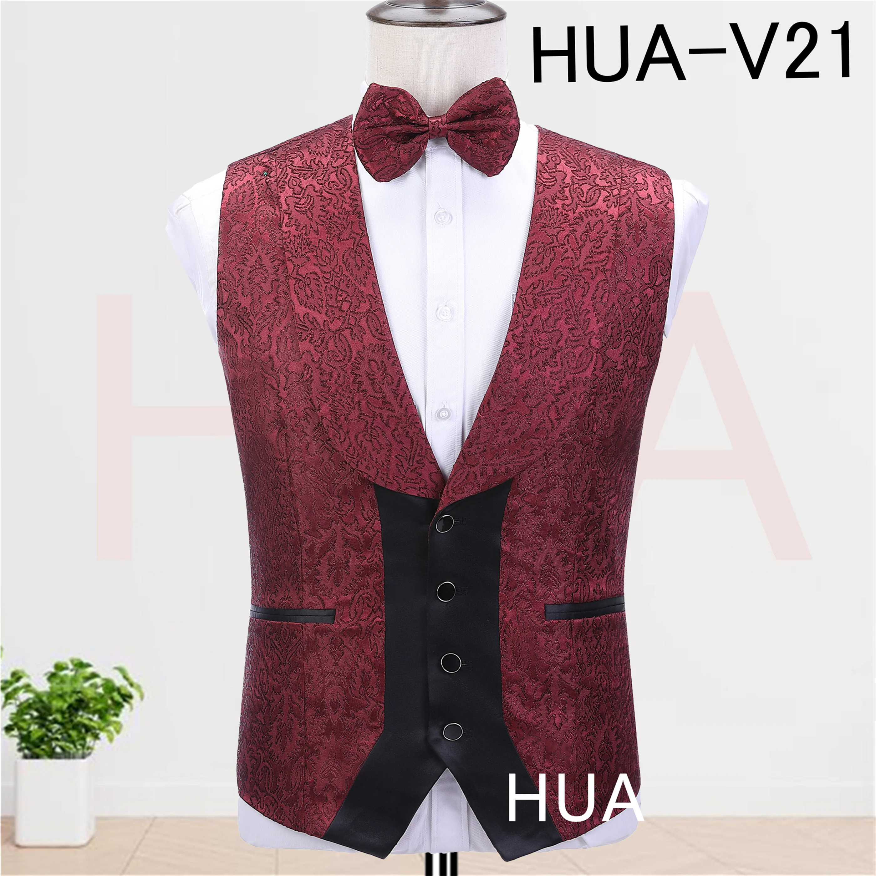 Thorndike 2026 High Quality Jacquard Men Vest Wine Red Floral Patterns Men Wedding Suits Vest Gentle Men Party Prom Waistcoat