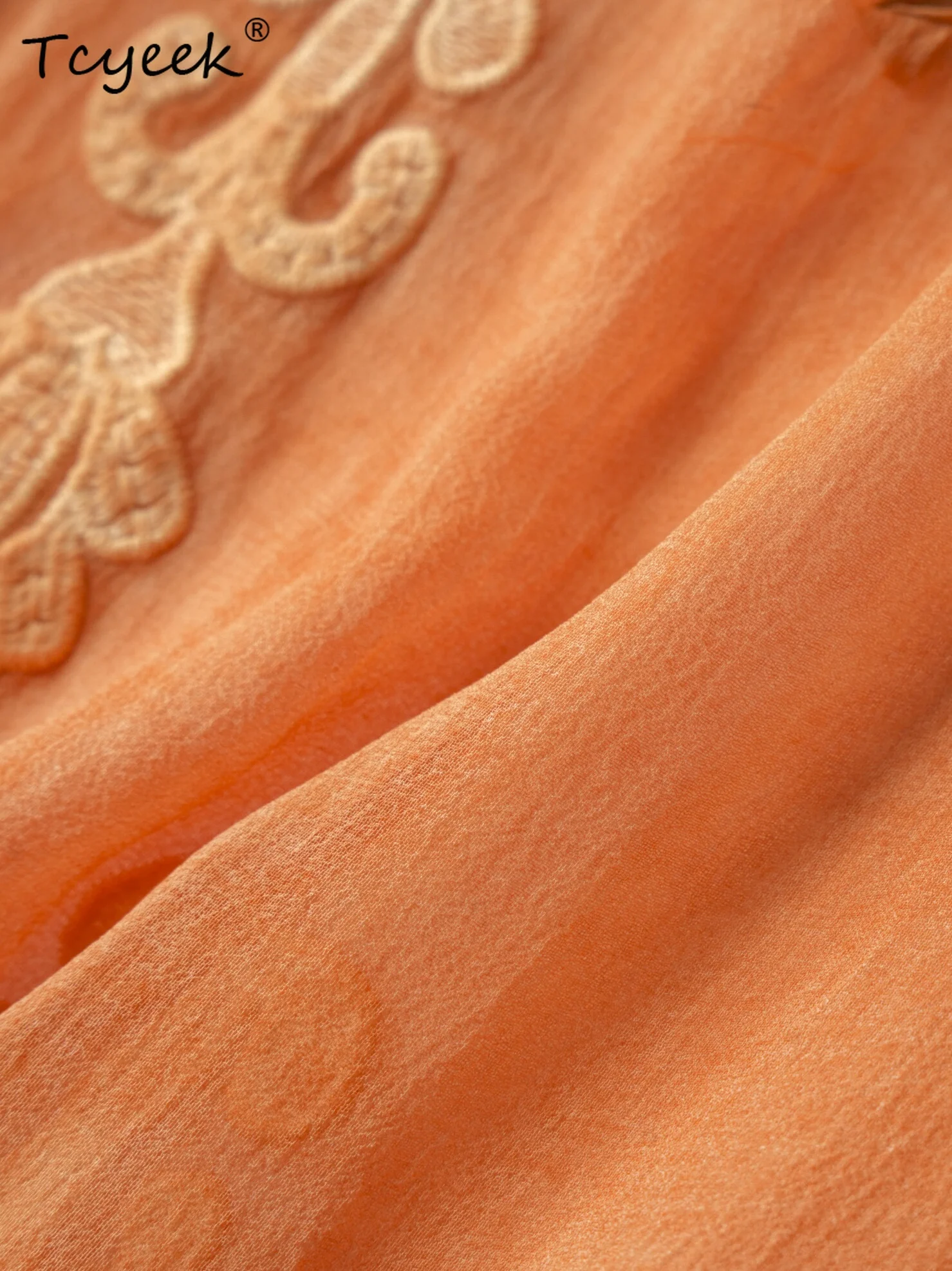 Tcyeek 100% seda amoreira verão regata em torno do pescoço manga nove quartos laranja proteção solar camisas femininas Ж gessi Одеж Б