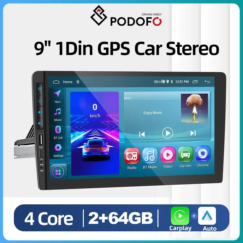 

Podofo 1Din Android13 2+64G Carplay GPS Car Radio 9'' Carplay Auto Radio Stereo Player 1din WIFI GPS Car Multimedia Player