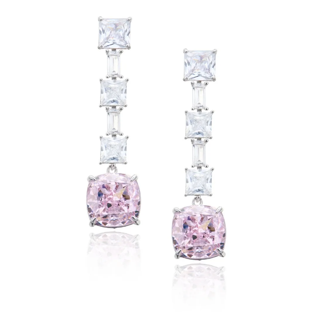 Luxury Sparkling Radiant Cut Square Yellow High Carbon Diamond Tennis Chain Necklace Long Drop Earrings Jewelry Sets For Women