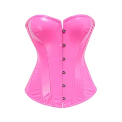 Pink PVC Overbust Corset Top Women Gothic Vintage Bustiers Classic Black PU Leather Corselet Sexy Clubwear