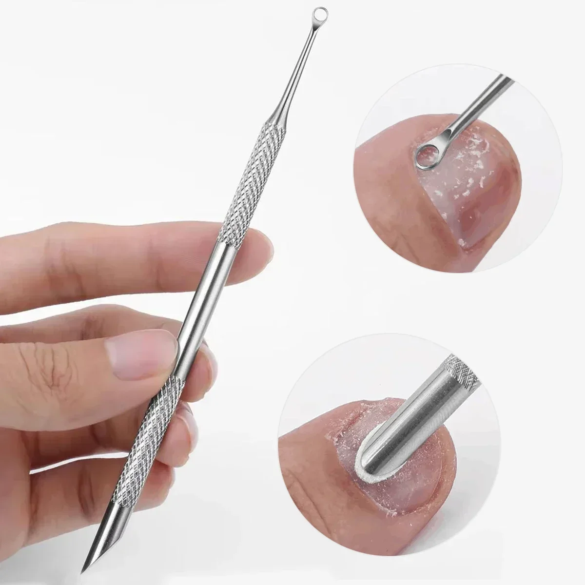 

Double-ended Stainless Steel Remover Manicure Sticks Tool Bevelled Nail Grinding File Circle Beveled Head Cuticle Pusher