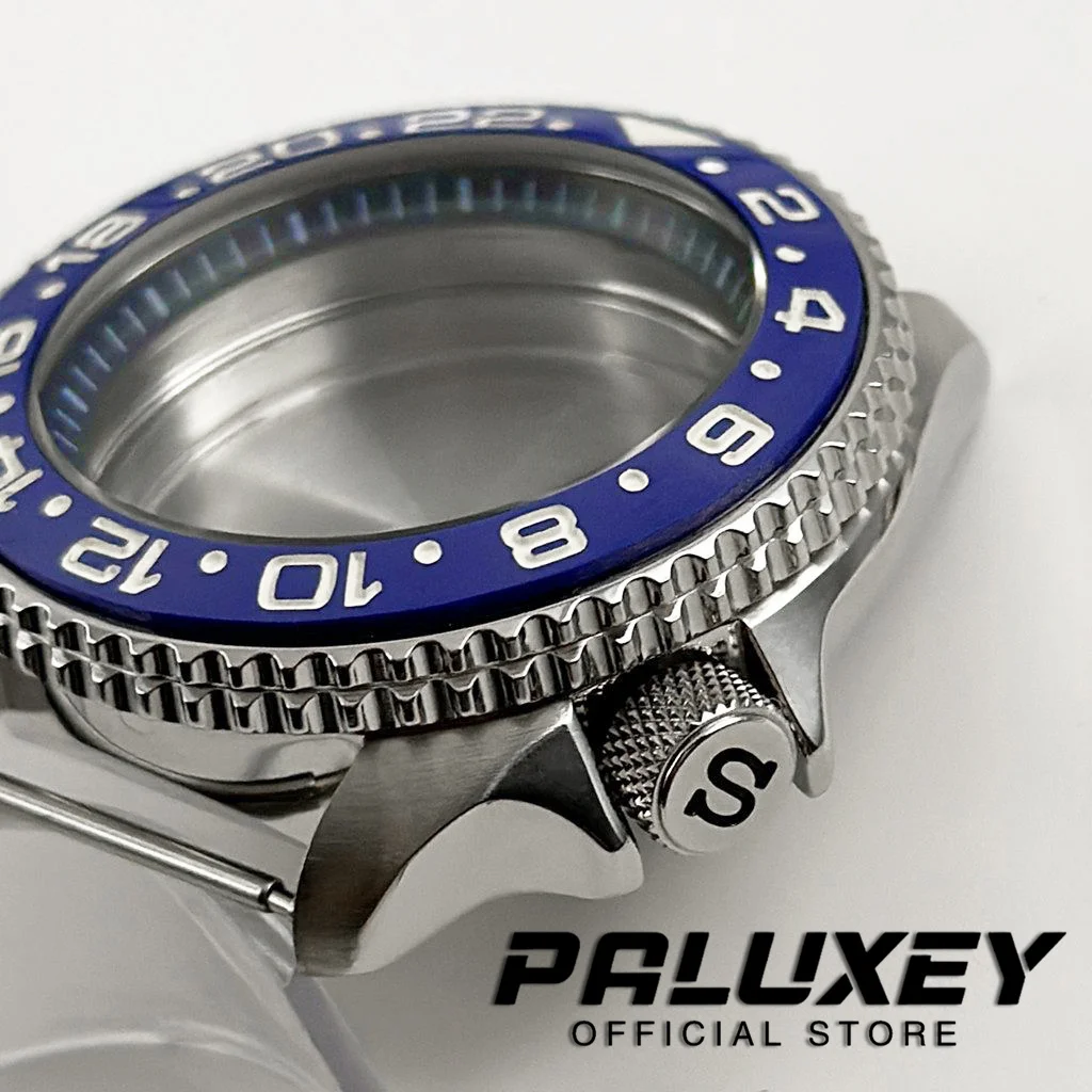 42MM 007 NH35 Koperta z niebieskim pierścieniem Koperta zegarka Pochylona ramka Dla NH34 NH35 NH36 NH38 NH70 Mechanizm 28,5 mm Mody tarczy