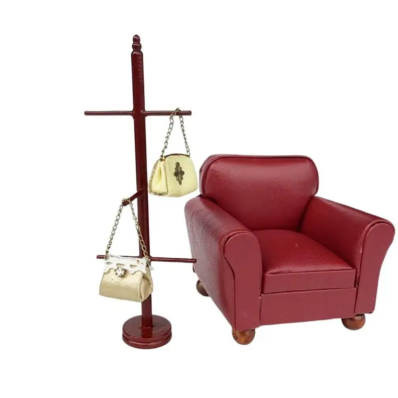 1 szt. 1:12 Miniaturowy wieszak na ubrania z drewna redwood do domku dla lalek, akcesoria meblowe do dekoracji domku dla lalek, zabawki do udawania dla dzieci, prezent