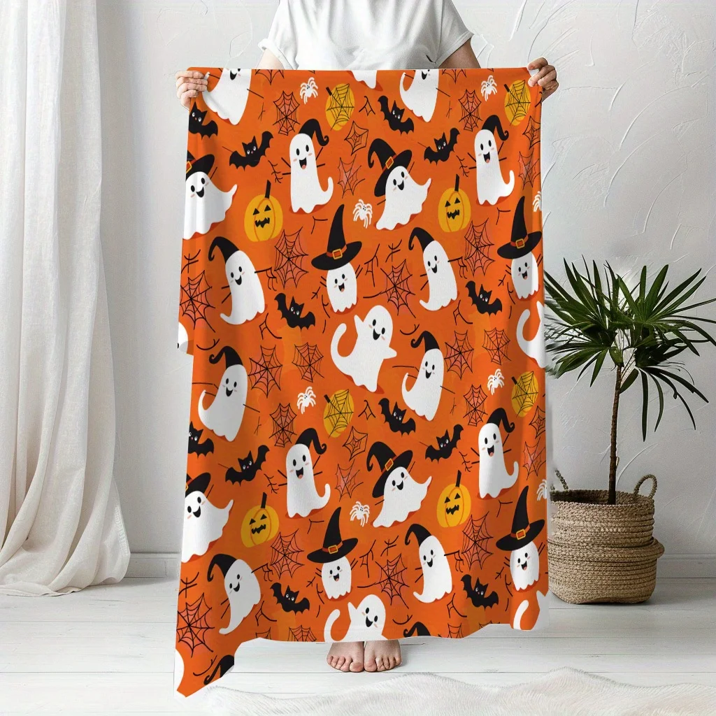 1pc of Halloween-Themed Blanket Featuring Pumpkins, Bats, Ghosts, And Cobwebs, Perfect for Cozy Moments And Memorable Occasions. an Excellent Gift for Classmates, Friends, Family, And Partners, Suitable for Naps, Camping, Travel, Cars