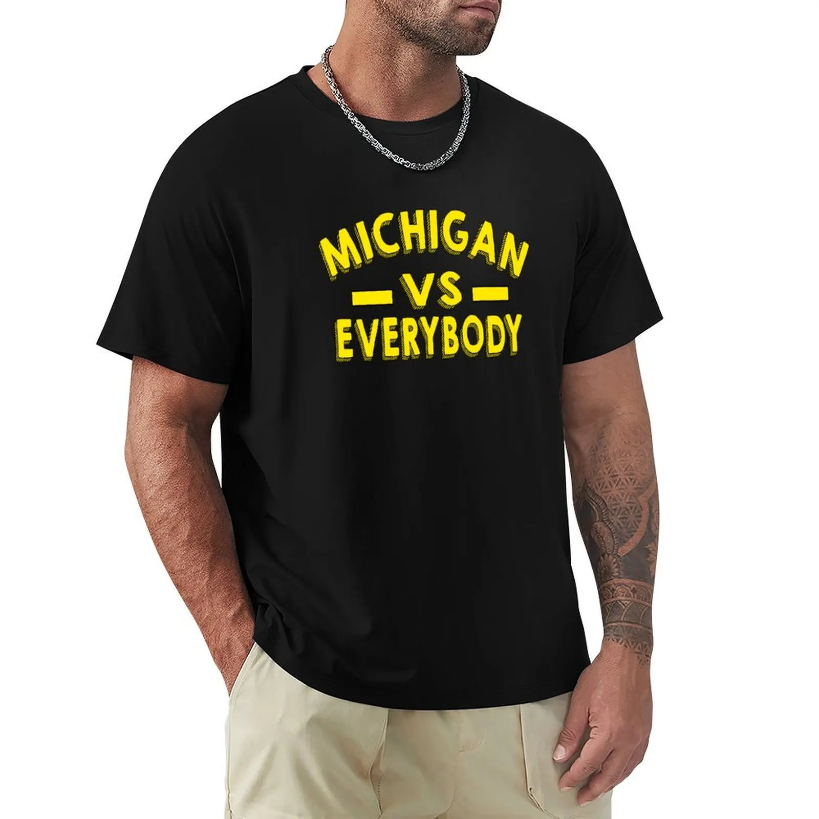 Футболка MICHIGAN VS EVERYBODY, больших размеров, для тренировок, с коротким рукавом