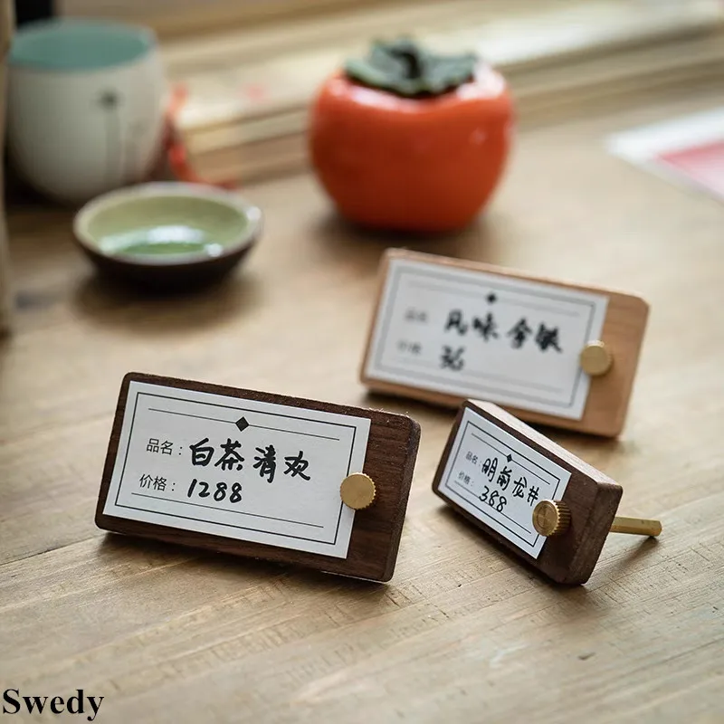 5 Pieces 65x30mm Natural Walnut Wooden Price Tags Display Stand Mini Restaurant Menu Card Base Small Price Label Holders