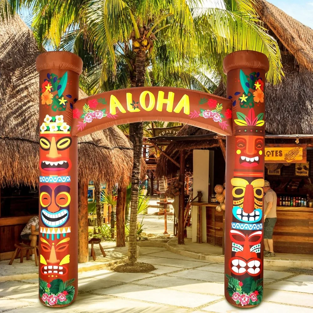

8.5 Ft Tiki Inflatables Hawaiian Luau Party Decorations Summer Tropical Inflatables Archway Outdoor Lighted Large Aloha Hawaii B