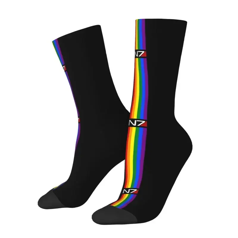 N7 Gay Pride Lgbt Logo Socks for Women Men Stretch Summer Autumn Winter Alliance Military Video Game Mass Effect Crazy Crew Sock