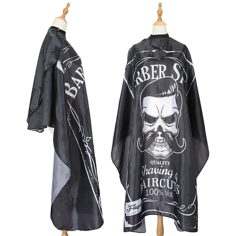 

2023 New Haircut Hairdressing Barber Cloth Skull Pattern Apron Polyester Cape Hair Styling Design Supplies Salon Barber Gown