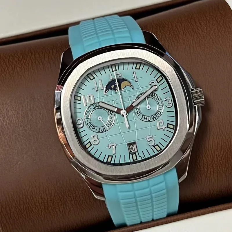 

2026Moonphase Not Work Luxury Automatic Mechanical Watch Stainless Steel Case Rubber Strap Mens Watches Date Day Month