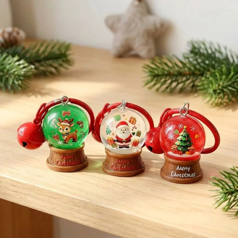 Resin Ball Christmas Crystal Ball Keychain with Red Bell Miniature Scene Santa Claus Keychain Cartoon Fade Resistant